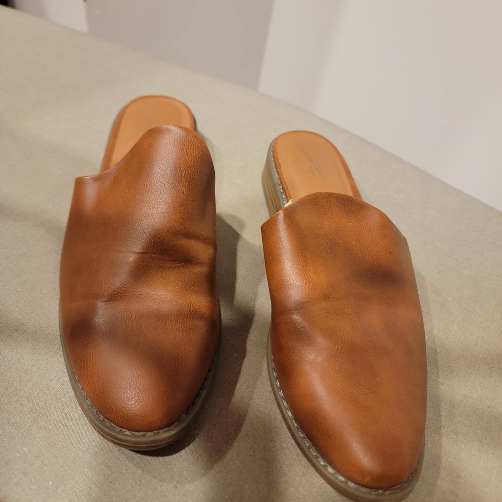 Women's Slip-On Leather Mules in Cognac Brown